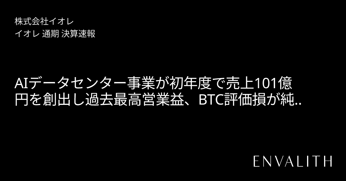 決算速報 15/05/2026 | 株式会社イオレ(2334) | ENVALITH
